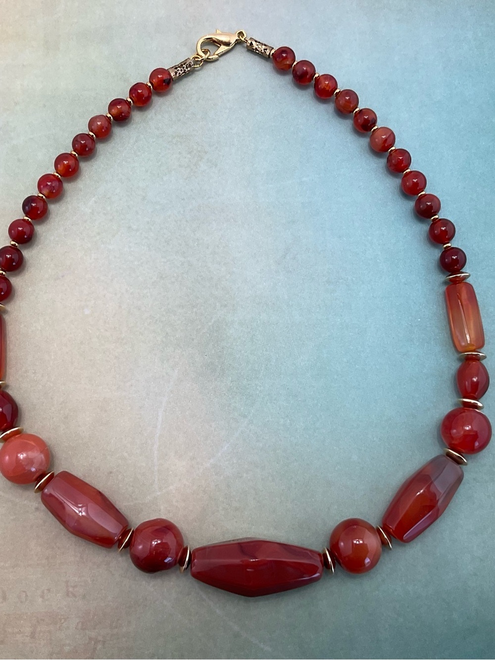 Vintage Carnelian Necklace with Gold Plate Accent Beads, BoHo, 18 1/2" Long - Picture 10 of 11